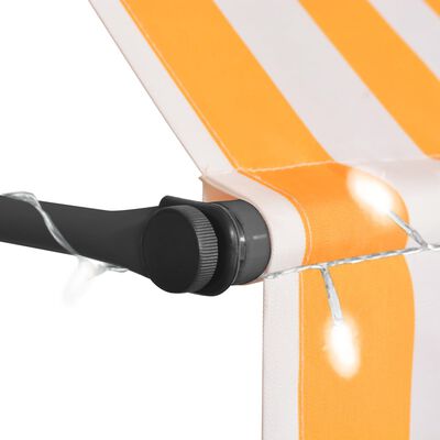 vidaXL izvelkama markīze, manuāla, ar LED, 100 cm, balta un oranža