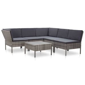 vidaXL 6-daļīgs dārza atpūtas mēbeļu komplekts ar matračiem, pelēks PE