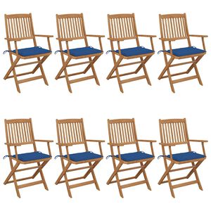 vidaXL saliekami dārza krēsli ar matračiem, 8 gab., akācijas masīvkoks