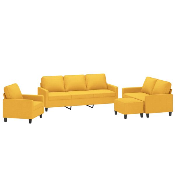 vidaXL četrdaļīgs dīvānu komplekts ar spilveniem, dzeltens audums