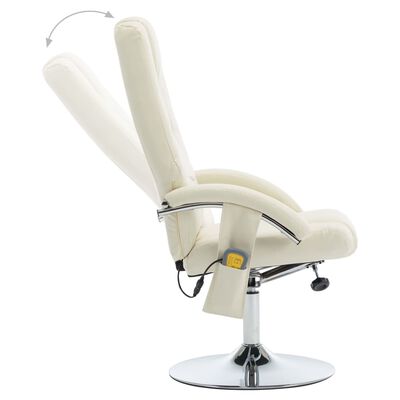 vidaXL masāžas krēsls ar kāju soliņu, atgāžams, krēmbalta mākslīgā āda