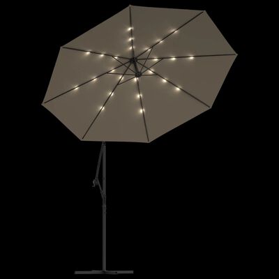 vidaXL saulessargs ar LED gaismām un tērauda kātu, 300 cm, pelēkbrūns