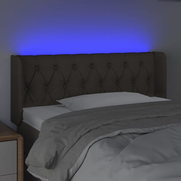 vidaXL gultas galvgalis ar LED, 103x16x78/88 cm, pelēkbrūns audums