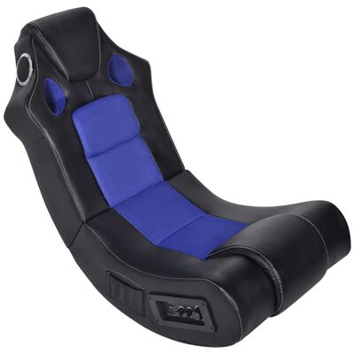 vidaXL muzikāls šūpuļkrēsls, melns ar zilu, mākslīgā āda