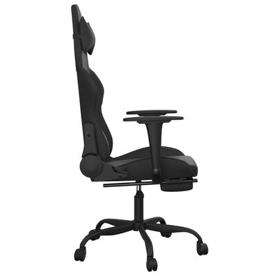 vidaXL datorspēļu krēsls ar kāju balstu, melna mākslīgā āda