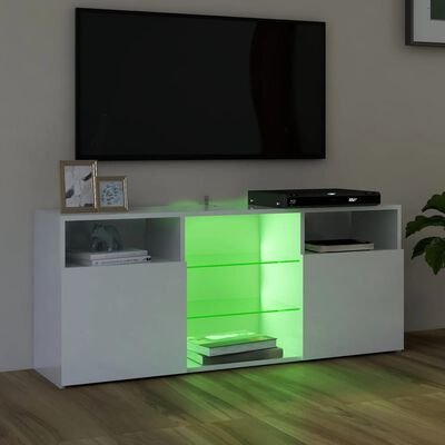 vidaXL TV galdiņš ar LED lampiņām, spīdīgi balts, 120x30x50 cm
