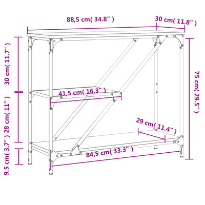 vidaXL konsoles galdiņš, brūna koka, 88,5x30x75 cm, inženierijas koks