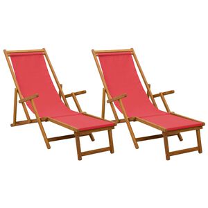 vidaXL Saliekamais sauļo&scaron;anās krēsls 2 pcs 3 Pozīcija Sarkana