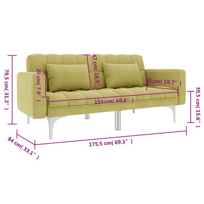 vidaXL izvelkams dīvāns, zaļš audums
