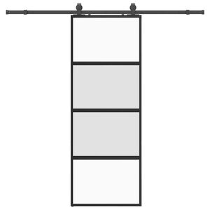 vidaXL bīdāmās durvis ar aparatūras komplektu, melns, rūdīts stikls