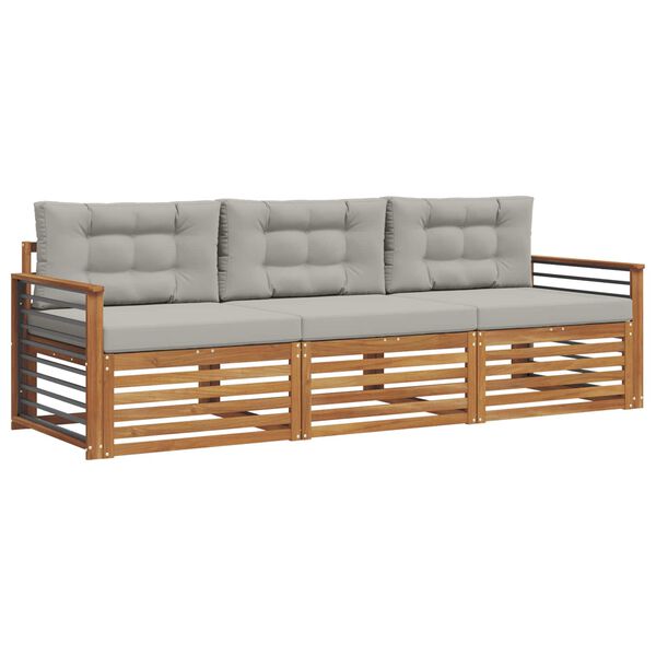 vidaXL Āra dīvānu komplekts ar spilvenu 3 pcs Dabīgs un gai&scaron;i pelēks