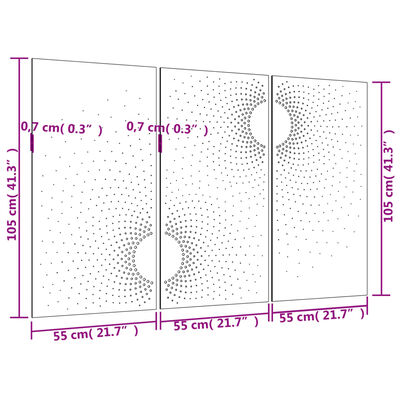 vidaXL dārza sienas rotājumi, 3 gab., 105x55 cm, tērauds, rūsas efekts
