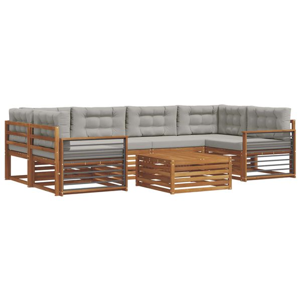 vidaXL Āra dīvānu komplekts ar spilvenu 7 pcs Dabīgs un gai&scaron;i pelēks