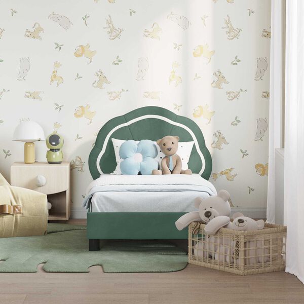 vidaXL Bērnu gultas rāmis ar galvgali Jūras zaļa 70 x 140 cm Samts