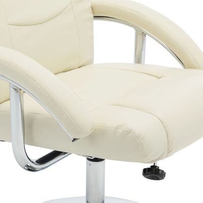 vidaXL atpūtas krēsls ar kāju soliņu, atgāžams, krēmbalta mākslīgā āda