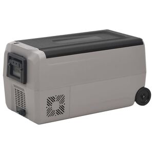 vidaXL aukstumkaste ar ritenī&scaron;iem, melna, pelēka, 50 litri, PP, PE