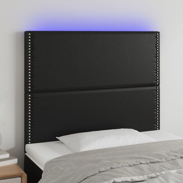 vidaXL gultas galvgalis ar LED, 90x5x118/128 cm, melns mākslīgā āda