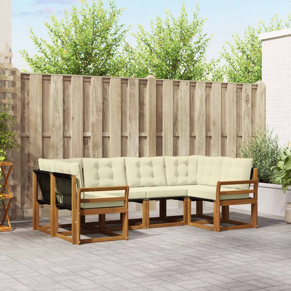 vidaXL Āra dīvānu komplekts ar spilvenu 6 pcs Dabisks un krējuma