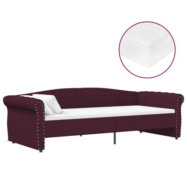 vidaXL dīvāngulta ar matraci, USB, violets audums, 90x200 cm