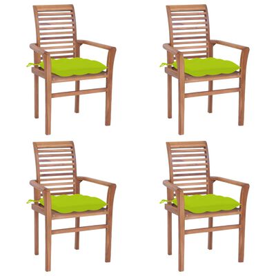 vidaXL virtuves krēsli, 4 gab., spilgti zaļi matrači, masīvs tīkkoks