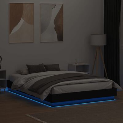 vidaXL gultas rāmis ar LED, melns, 160x200 cm