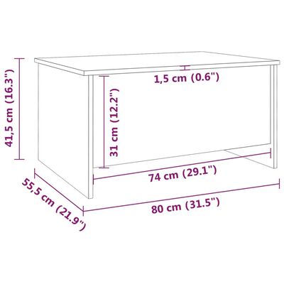 vidaXL kafijas galdiņš, ozolkoka, 80x55,5x41,5 cm, inženierijas koks