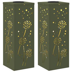 vidaXL Saules LED ceļa gaisma 2 pcs Olīvu zaļ&scaron; Auksti velmēts tērauds