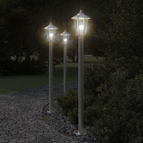 vidaXL āra zemes lampa, sudrabaina, 120 cm, nerūsējo&scaron;s tērauds
