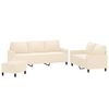 vidaXL trīsdaļīgs dīvānu komplekts ar spilveniem, krēmkrāsas samts