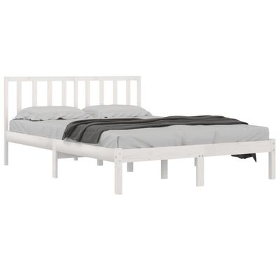 vidaXL gultas rāmis, balts, priedes masīvkoks, 135x190 cm, divvietīgs