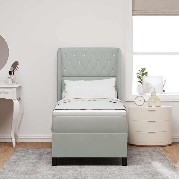 vidaXL Kastītes atsperu gulta Gai&scaron;i pelēks 200 x 80 cm Poliesters