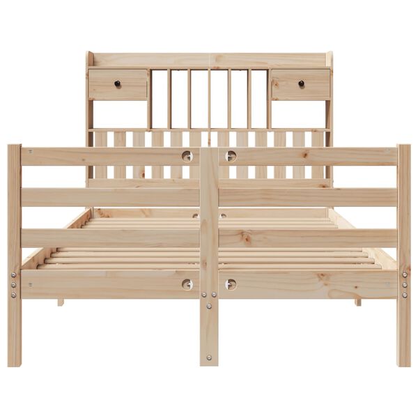 vidaXL gulta ar grāmatu plauktu, bez matrača, 135x190 cm, priedes koks