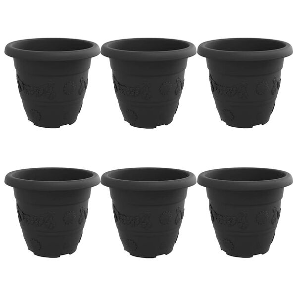vidaXL Apaļais puķu pods 6 pcs Melna &Oslash; 26 x 21.5 cm Plastmasa