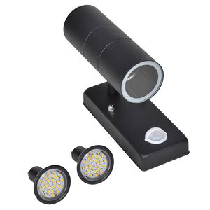 LED sienas lampa ar sensoru, nerūsējo&scaron;s tērauds, cilindra forma, melna