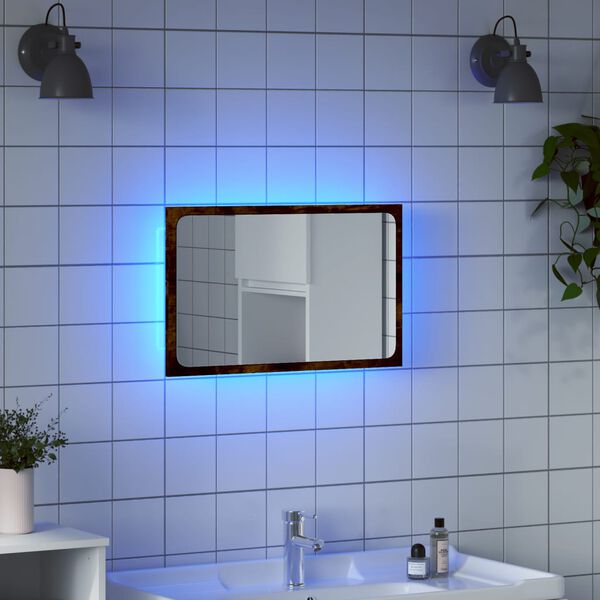 vidaXL vannasistabas spogulis ar LED, ozola, 60x8,5x38 cm, koks