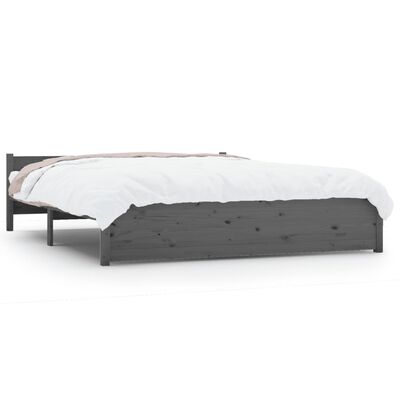 vidaXL gultas rāmis, pelēks, masīvkoks, 140x190 cm