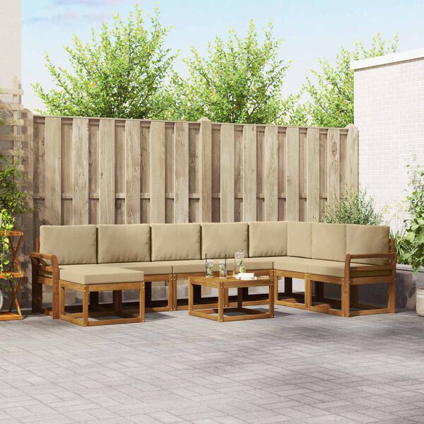 vidaXL Āra dīvānu komplekts ar spilvenu 9 pcs Dabisks un bē&scaron;s