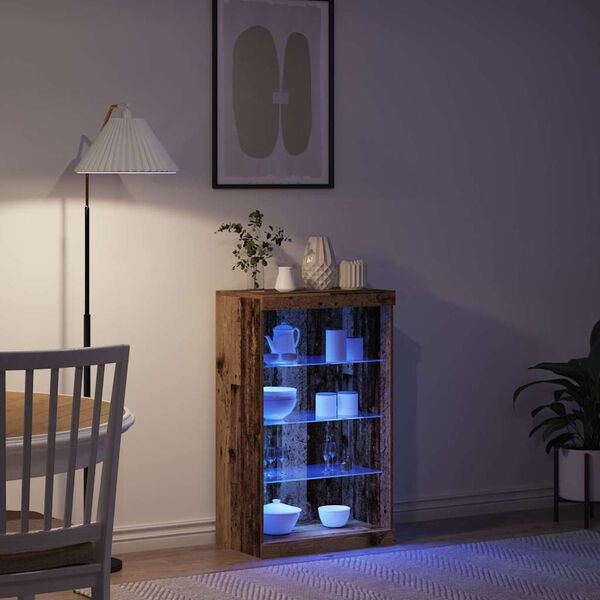 vidaXL LED sānu galds Vecs koks 60,5 x 37 x 100 cm Inženierijas koks