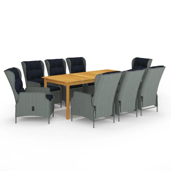 vidaXL 9-daļīgs dārza mēbeļu komplekts, gaiši pelēks