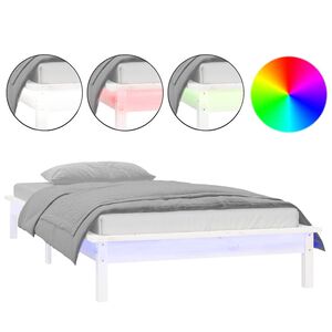 vidaXL gultas rāmis, LED, balts, 90x190 cm, vienvietīgs, masīvkoks