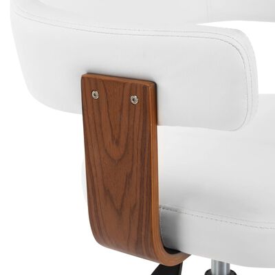 vidaXL biroja krēsls, grozāms, liekts koks, balta mākslīgā āda