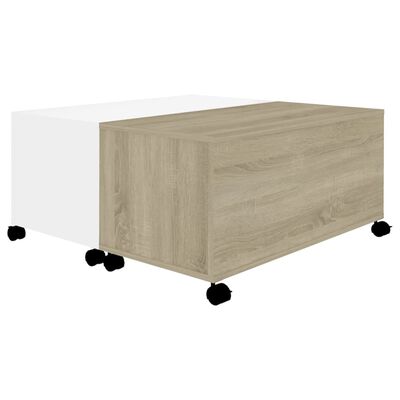 vidaXL kafijas galdiņš, balts, ozolkoka, 75x75x38 cm, skaidu plāksne
