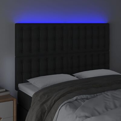 vidaXL gultas galvgalis ar LED, 144x5x118/128 cm, melns mākslīgā āda