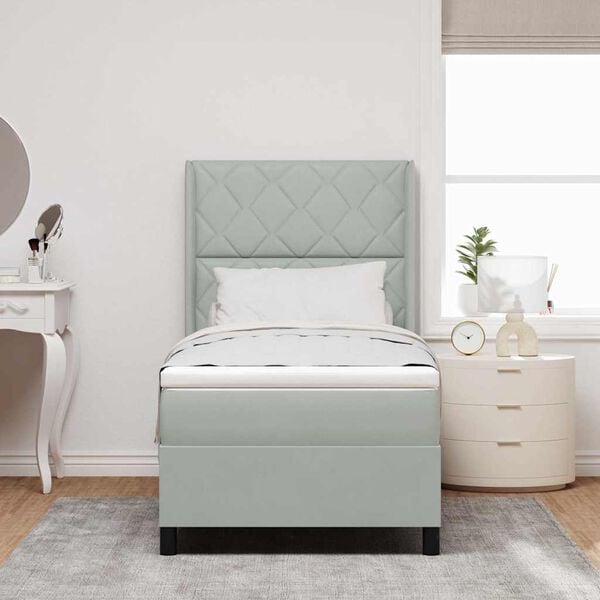 vidaXL Kastītes atsperu gulta ar LED Gai&scaron;i pelēks 90 x 190 cm Samts