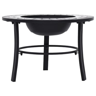 vidaXL ugunskura vietas galds, mozaīka, 68cm, melns ar baltu, keramika