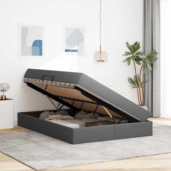 vidaXL Gulta ar uzglabāšanas vietu un matraci ar matraci Tumši pelēks