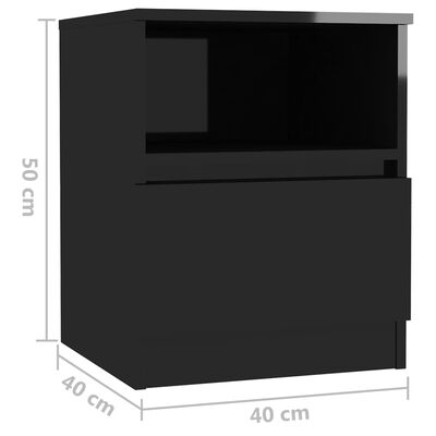 vidaXL naktsskapīši, 2 gab., spīdīgi melni, 40x40x50 cm, skaidu plātne