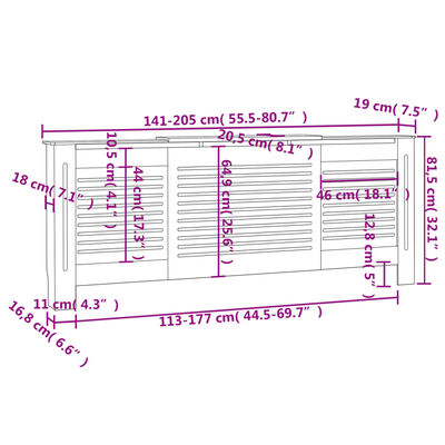 vidaXL radiatora pārsegs, MDF, 205 cm