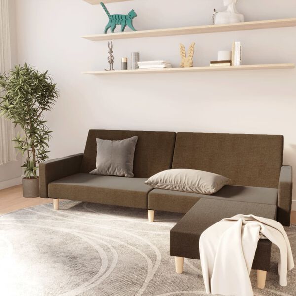 vidaXL divvietīga dīvāngulta ar kājsoliņu, brūns audums
