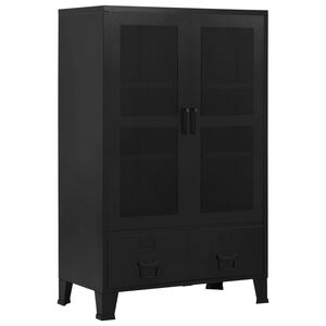vidaXL biroja skapis, melns, 75x40x120 cm, industriāls stils, tērauds